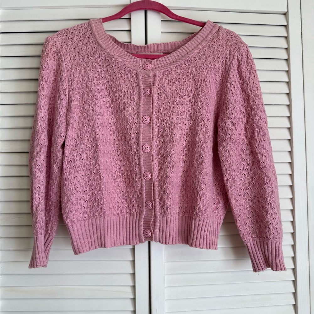 100% Cotton Pink Women's Cropped Cardigan